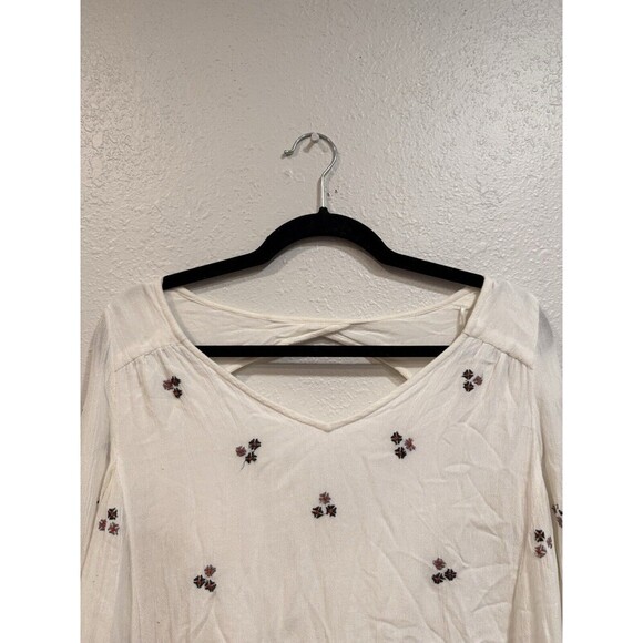 Free People Ivory Oxford Embroidered Slip On Mini Swing Bohemian Dress Medium - Picture 7 of 10